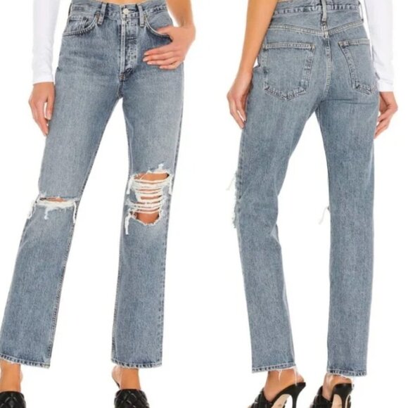 Agolde Lana Mid Rise Vintage Straight Backdrop Light Wash Size 23 Tailored - Picture 2 of 4
